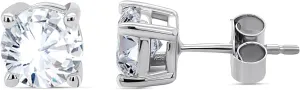 18K White Gold Plated Sparkling CZ Diamond Stud Earrings 925 Sterling Silver Cubic Zirconia Stud Earrings Hypoallergenic Simulated Diamond Stud Earrings for Women 4MM-10MM