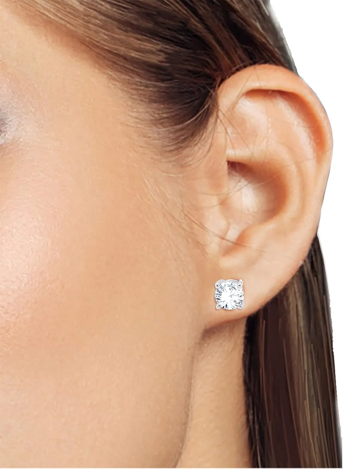 18K White Gold Plated Sparkling CZ Diamond Stud Earrings 925 Sterling Silver Cubic Zirconia Stud Earrings Hypoallergenic Simulated Diamond Stud Earrings for Women 4MM-10MM