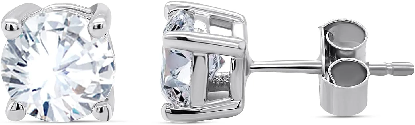 18K White Gold Plated Sparkling CZ Diamond Stud Earrings 925 Sterling Silver Cubic Zirconia Stud Earrings Hypoallergenic Simulated Diamond Stud Earrings for Women 4MM-10MM