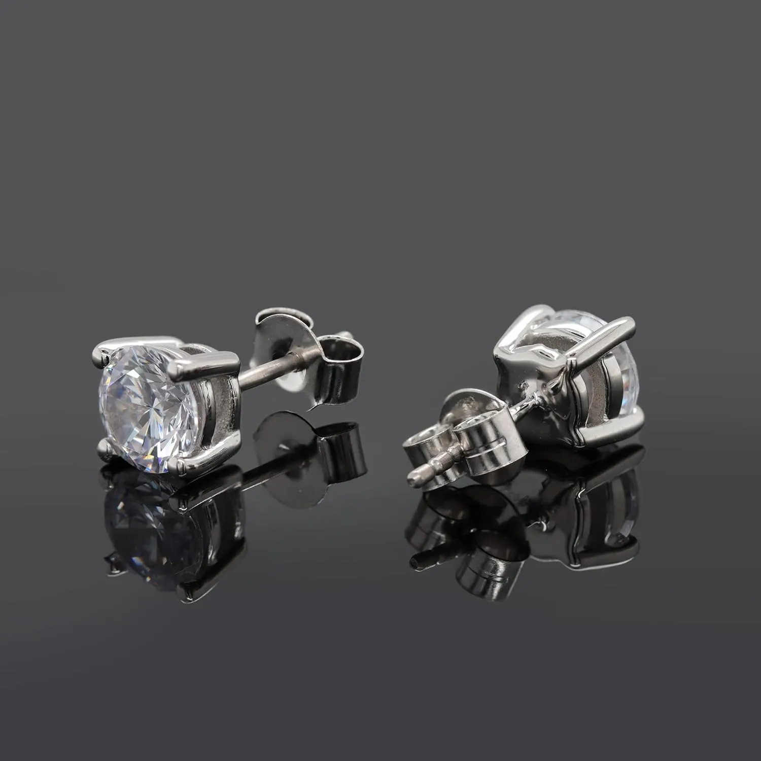 18K White Gold Plated Sparkling CZ Diamond Stud Earrings 925 Sterling Silver Cubic Zirconia Stud Earrings Hypoallergenic Simulated Diamond Stud Earrings for Women 4MM-10MM