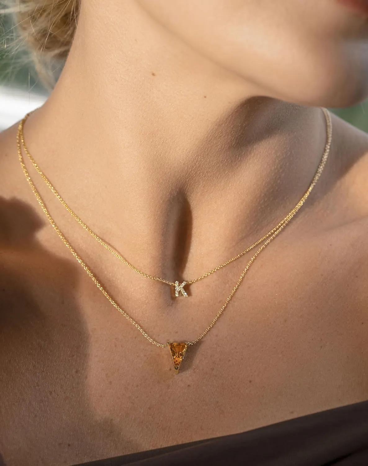 18K Yellow Gold Diamond Classic Initial Pendant Necklace