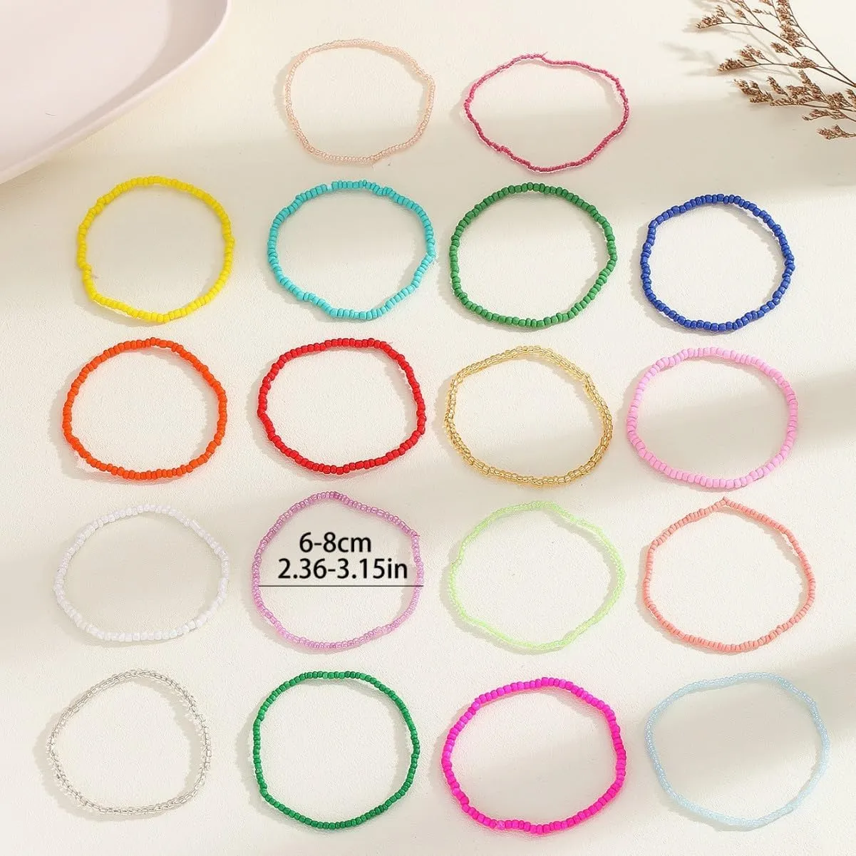 18Pcs Colorful Bohemia Seed Beaded Bracelets Handmade Adjustable Stackable Rainbow Beaded Stretch Bracelet Anket Multilayer Vaction Elastic Bracelet for Women Summer Beach Boho Jewelry Gifts