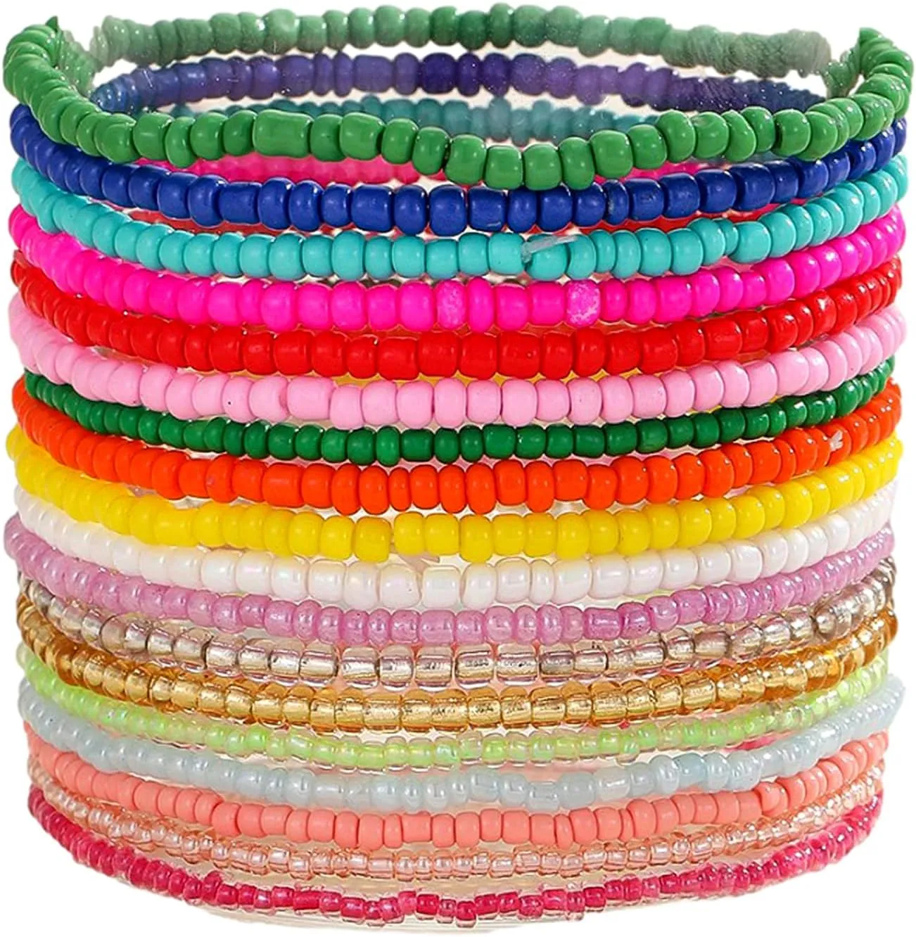 18Pcs Colorful Bohemia Seed Beaded Bracelets Handmade Adjustable Stackable Rainbow Beaded Stretch Bracelet Anket Multilayer Vaction Elastic Bracelet for Women Summer Beach Boho Jewelry Gifts