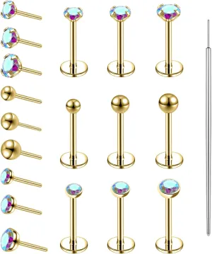 19pcs Nose Rings Studs, 20/18G 316L Surgical Stainless Steel Lip Rings Labret Jewelry Cartilage Tragus Helix Earrings Monroe Medusa Piercing Jewelry for Women Men