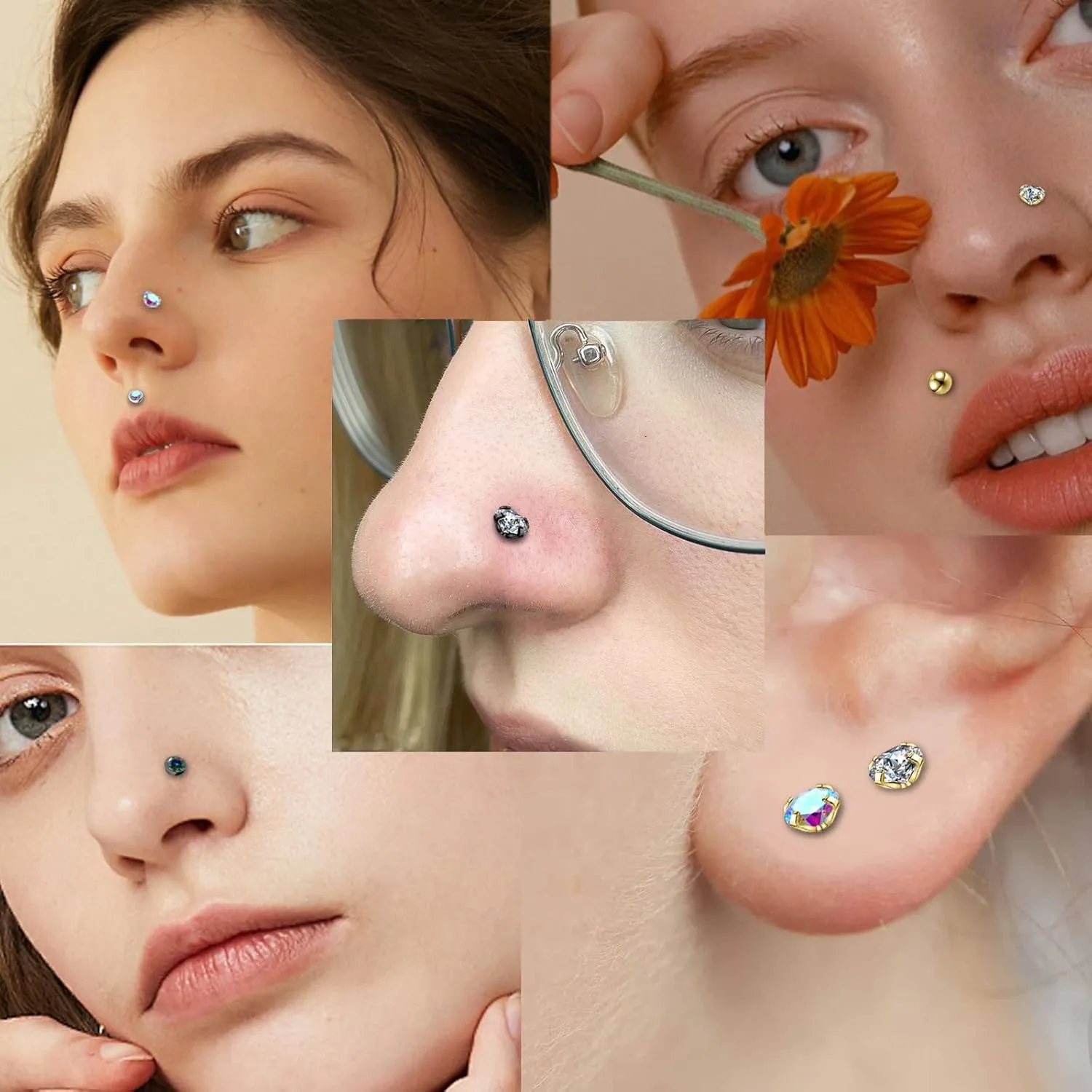19pcs Nose Rings Studs, 20/18G 316L Surgical Stainless Steel Lip Rings Labret Jewelry Cartilage Tragus Helix Earrings Monroe Medusa Piercing Jewelry for Women Men