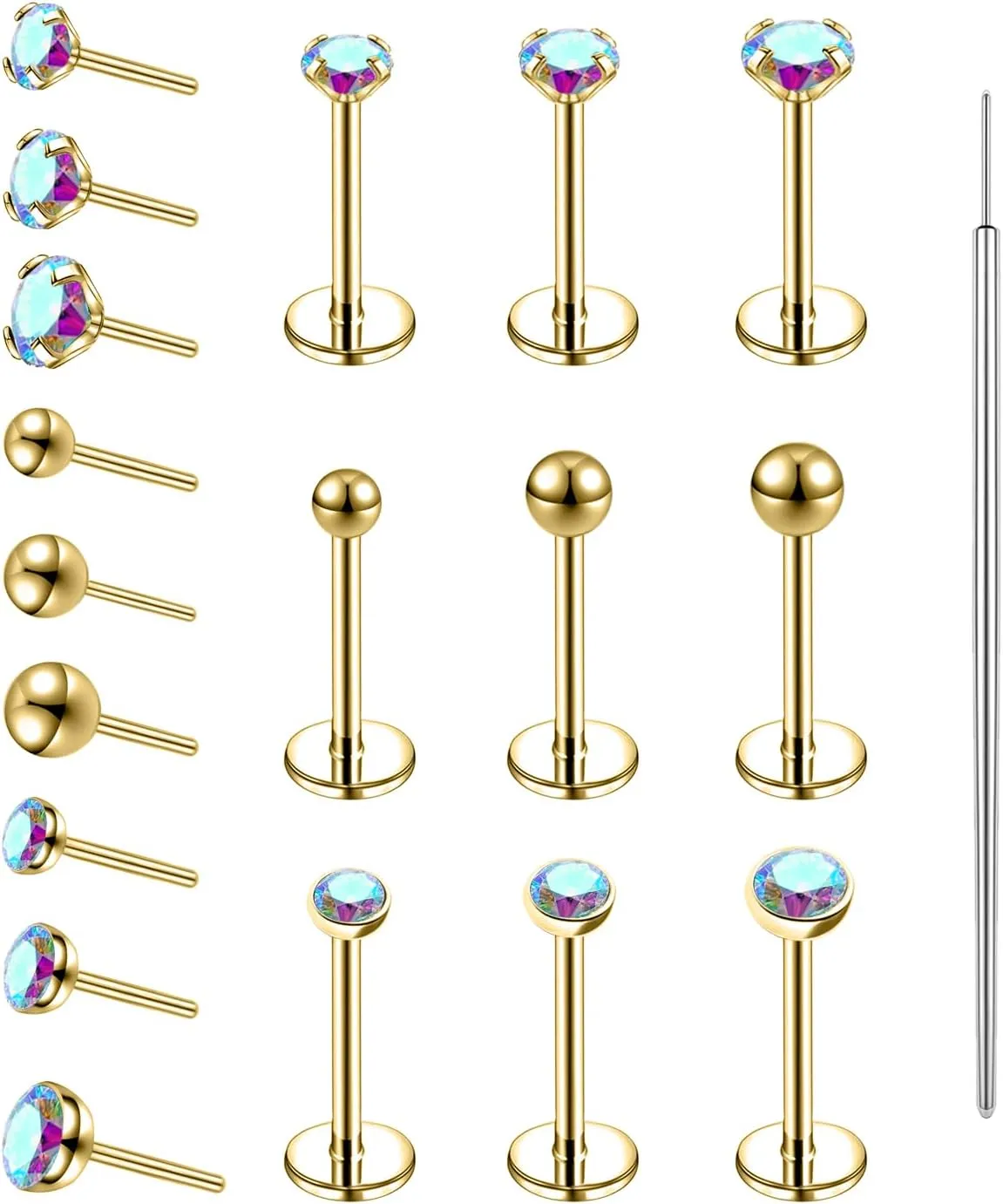 19pcs Nose Rings Studs, 20/18G 316L Surgical Stainless Steel Lip Rings Labret Jewelry Cartilage Tragus Helix Earrings Monroe Medusa Piercing Jewelry for Women Men