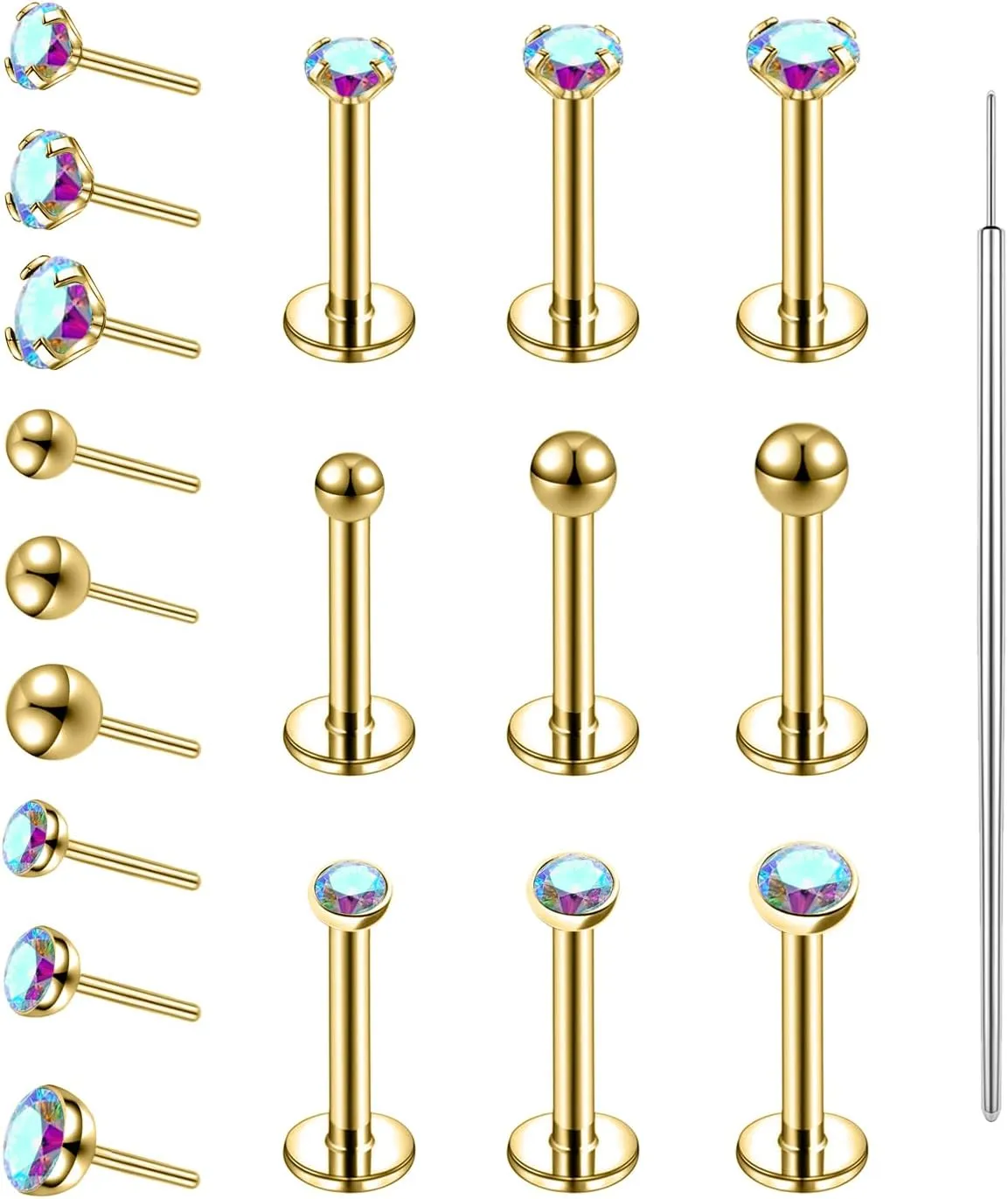 19pcs Nose Rings Studs, 20/18G 316L Surgical Stainless Steel Lip Rings Labret Jewelry Cartilage Tragus Helix Earrings Monroe Medusa Piercing Jewelry for Women Men