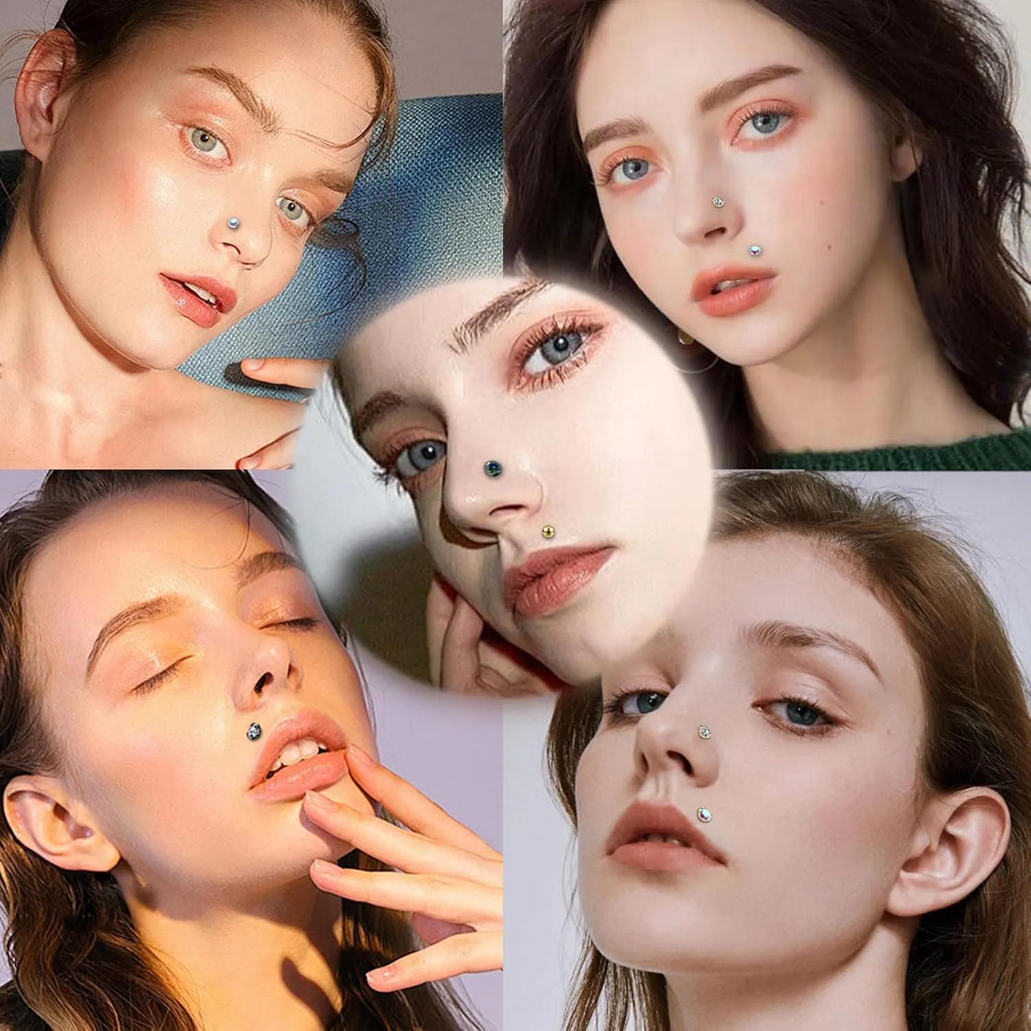 19pcs Nose Rings Studs, 20/18G 316L Surgical Stainless Steel Lip Rings Labret Jewelry Cartilage Tragus Helix Earrings Monroe Medusa Piercing Jewelry for Women Men