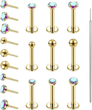 19pcs Nose Rings Studs, 20/18G 316L Surgical Stainless Steel Lip Rings Labret Jewelry Cartilage Tragus Helix Earrings Monroe Medusa Piercing Jewelry for Women Men