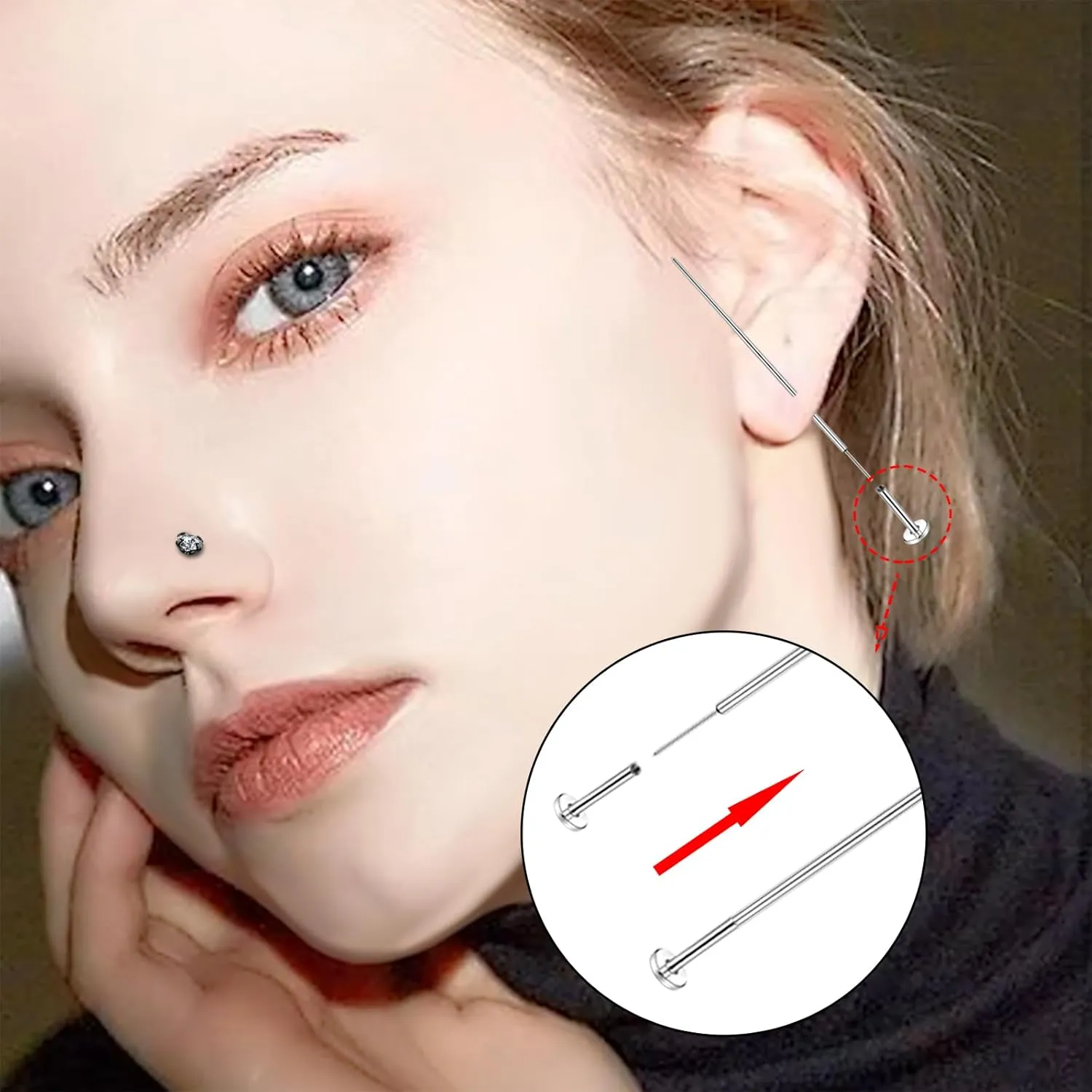 19pcs Nose Rings Studs, 20/18G 316L Surgical Stainless Steel Lip Rings Labret Jewelry Cartilage Tragus Helix Earrings Monroe Medusa Piercing Jewelry for Women Men