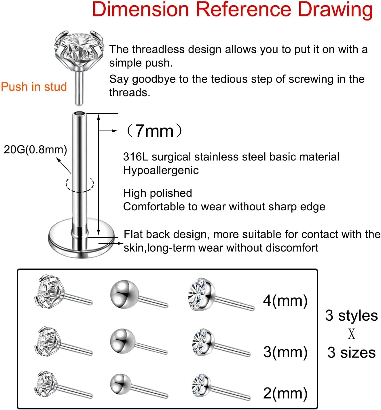 19pcs Nose Rings Studs, 20/18G 316L Surgical Stainless Steel Lip Rings Labret Jewelry Cartilage Tragus Helix Earrings Monroe Medusa Piercing Jewelry for Women Men