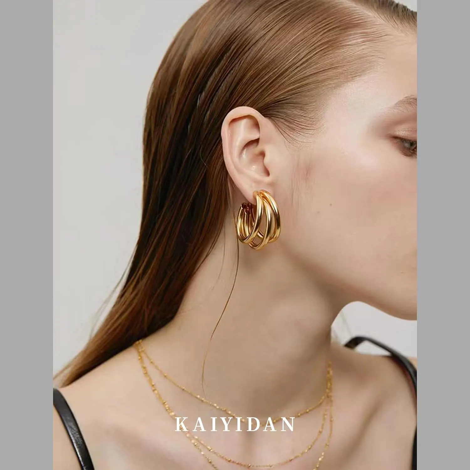 2 Pairs Gold/Silver Hoop Earrings For Women Set Trendy,14K Plated Gold Chunky Huggie Hoop Earings Pack,Oval Twisted Statement Silver Hoops,Fashion Jewelry Gift