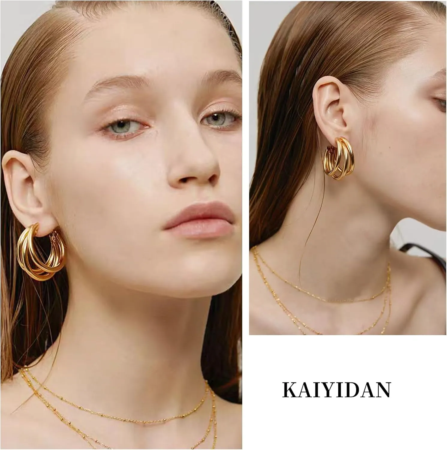 2 Pairs Gold/Silver Hoop Earrings For Women Set Trendy,14K Plated Gold Chunky Huggie Hoop Earings Pack,Oval Twisted Statement Silver Hoops,Fashion Jewelry Gift