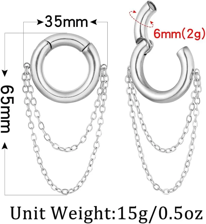 2 PCS 2g (6mm) Hoop Link Ear Hanger Weights for Stretched Ears, Hypoallergenic 316 Stainless Steel Weights Plugs Tunnels Gauges Body Jewelry for Women Men