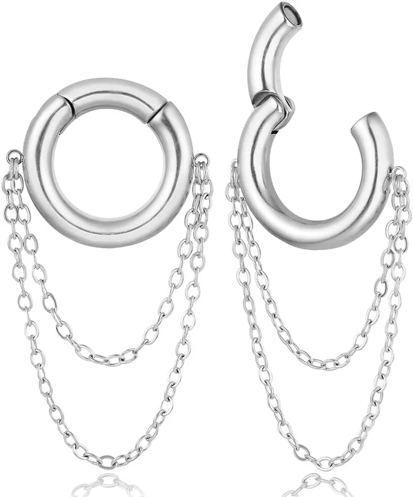 2 PCS 2g (6mm) Hoop Link Ear Hanger Weights for Stretched Ears, Hypoallergenic 316 Stainless Steel Weights Plugs Tunnels Gauges Body Jewelry for Women Men