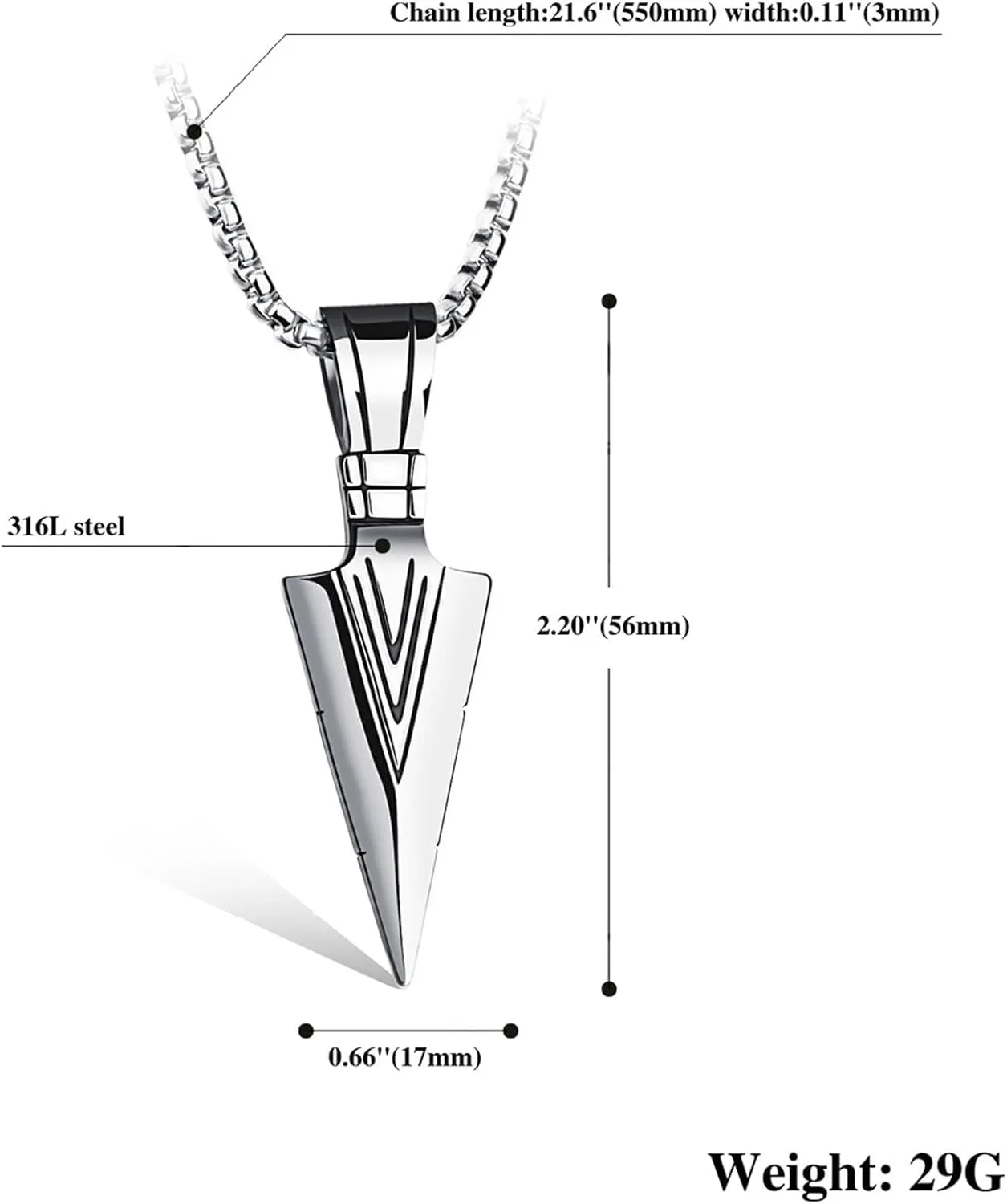 2 Pcs Arrow Necklace Titanium Steel Men Punk Hip Hop Vintage BFF Necklace Triangle Spearhead Arrowhead Friendship Couple Pendant Necklace Men Jewelry