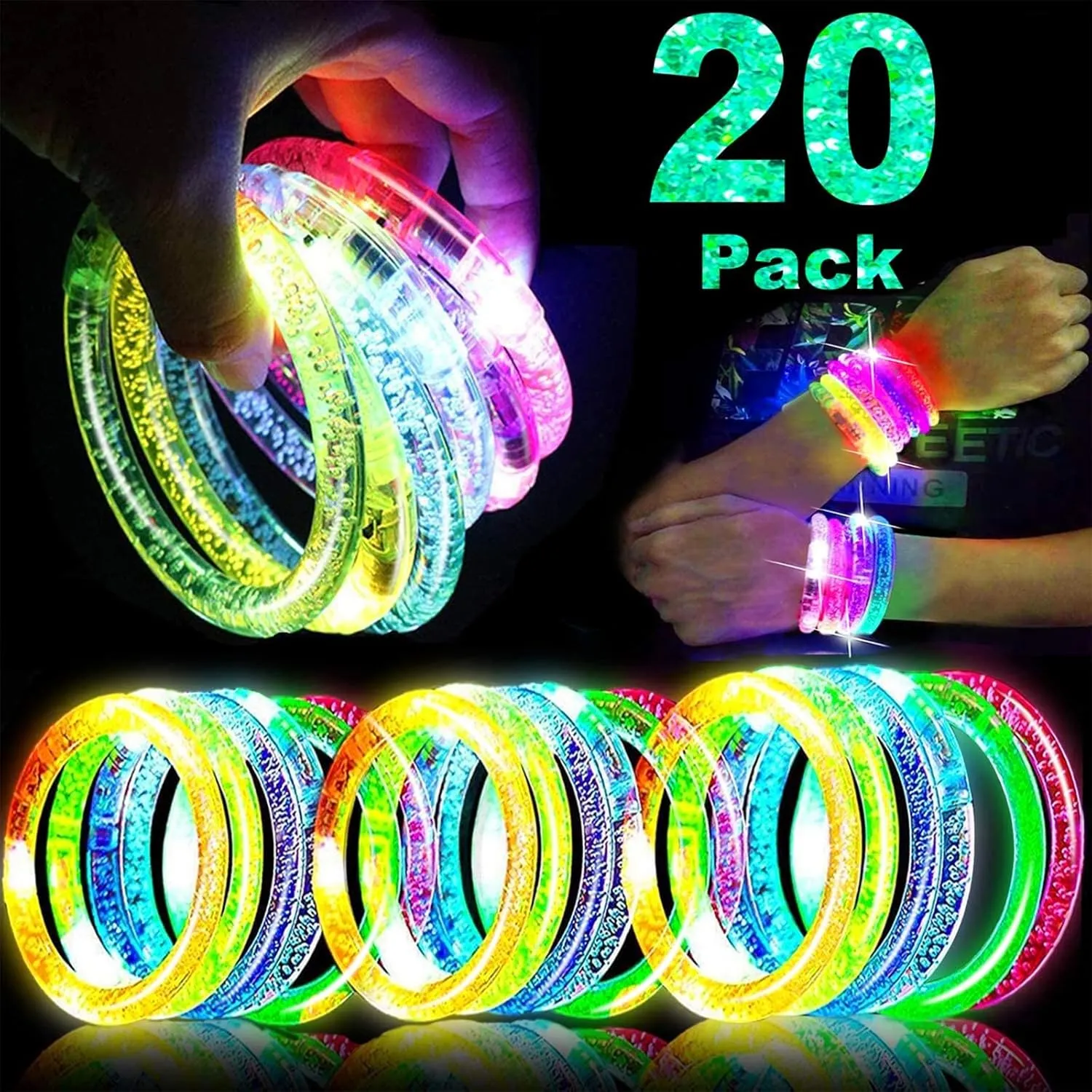 20 Pack LED Light Up Bracelets Glow in The Dark Party Supplies,Colorful Flashing Bracelet Light Up Toys Birthday Gifts Goodie Bags Fillers Graduation 4th of July Pool Party Favors Toys Classroom Prize