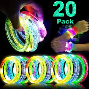 20 Pack LED Light Up Bracelets Glow in The Dark Party Supplies,Colorful Flashing Bracelet Light Up Toys Birthday Gifts Goodie Bags Fillers Graduation 4th of July Pool Party Favors Toys Classroom Prize