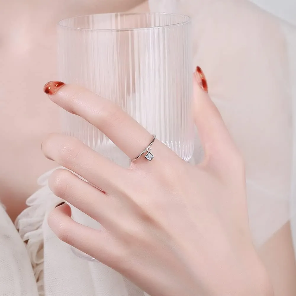 2023 Simple Geometric Rhombus Couple Ring for Women Small Diamond Crystal Genuine Sterling Silver Gift Jewelry