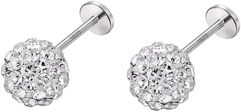 20G Crystal Ball Cartilage Labret Stud Earrings 925 Sterling Silver Pave CZ Tragus Lip Monroe Helix Studs Nose Rings Sparkling Medusa Bady Piercing Jewelry Gifts for Women Girls Christmas