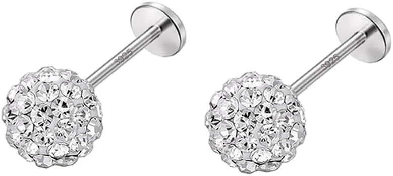 20G Crystal Ball Cartilage Labret Stud Earrings 925 Sterling Silver Pave CZ Tragus Lip Monroe Helix Studs Nose Rings Sparkling Medusa Bady Piercing Jewelry Gifts for Women Girls Christmas