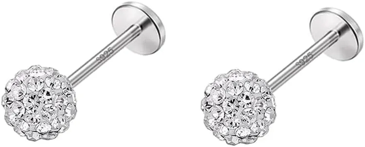 20G Crystal Ball Cartilage Labret Stud Earrings 925 Sterling Silver Pave CZ Tragus Lip Monroe Helix Studs Nose Rings Sparkling Medusa Bady Piercing Jewelry Gifts for Women Girls Christmas