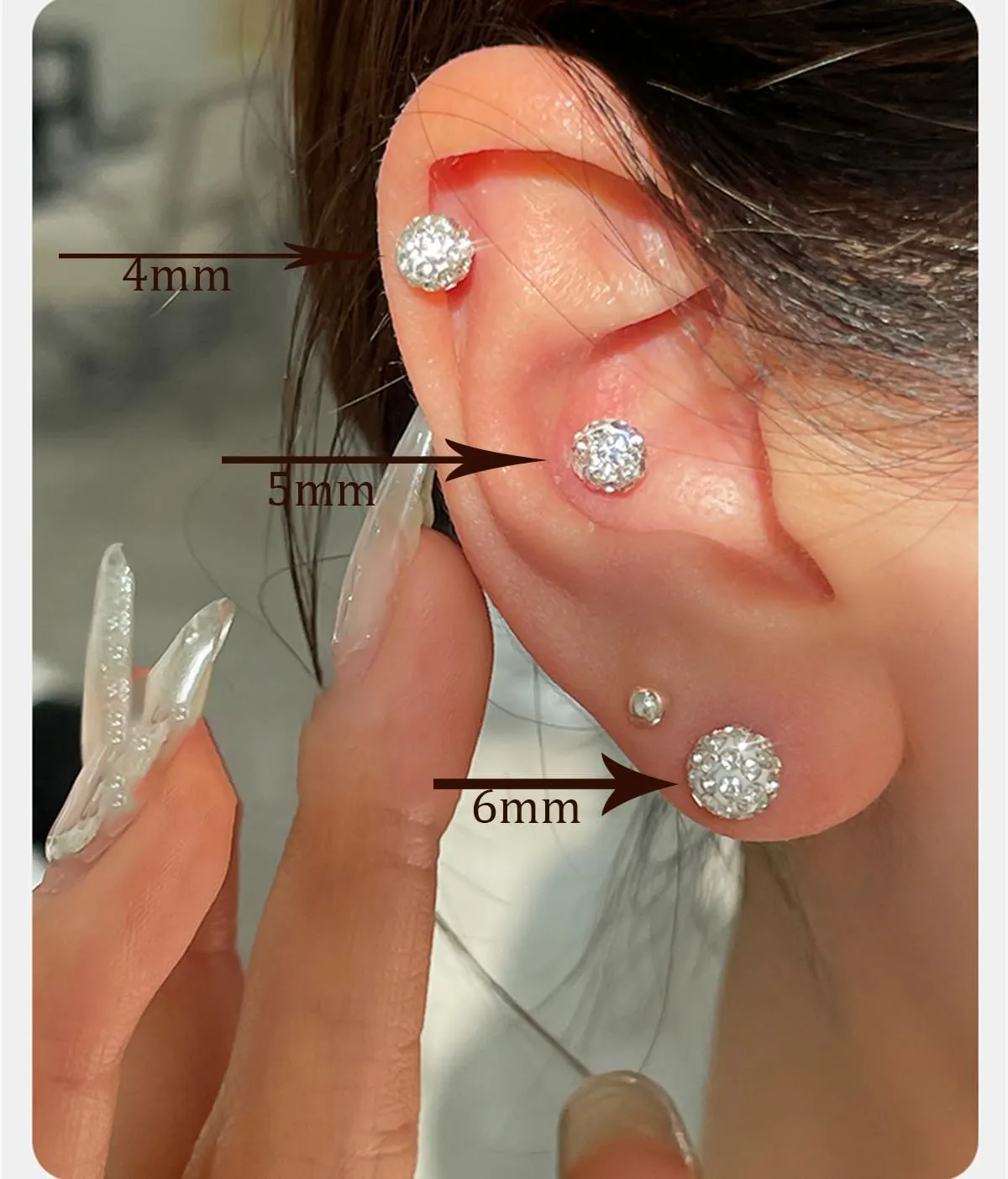 20G Crystal Ball Cartilage Labret Stud Earrings 925 Sterling Silver Pave CZ Tragus Lip Monroe Helix Studs Nose Rings Sparkling Medusa Bady Piercing Jewelry Gifts for Women Girls Christmas