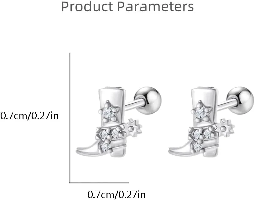 20g Western Cowgirl Boots CZ Small Tiny Stud Earrings for Women Men Cartilage Tragus Barbell Screw Back Cute Stainless Steel Gold Silver Plated Cowboy Boot Little Sleeper Piercing Studs Earring Fashion Jewelry Gifts