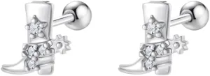 20g Western Cowgirl Boots CZ Small Tiny Stud Earrings for Women Men Cartilage Tragus Barbell Screw Back Cute Stainless Steel Gold Silver Plated Cowboy Boot Little Sleeper Piercing Studs Earring Fashion Jewelry Gifts