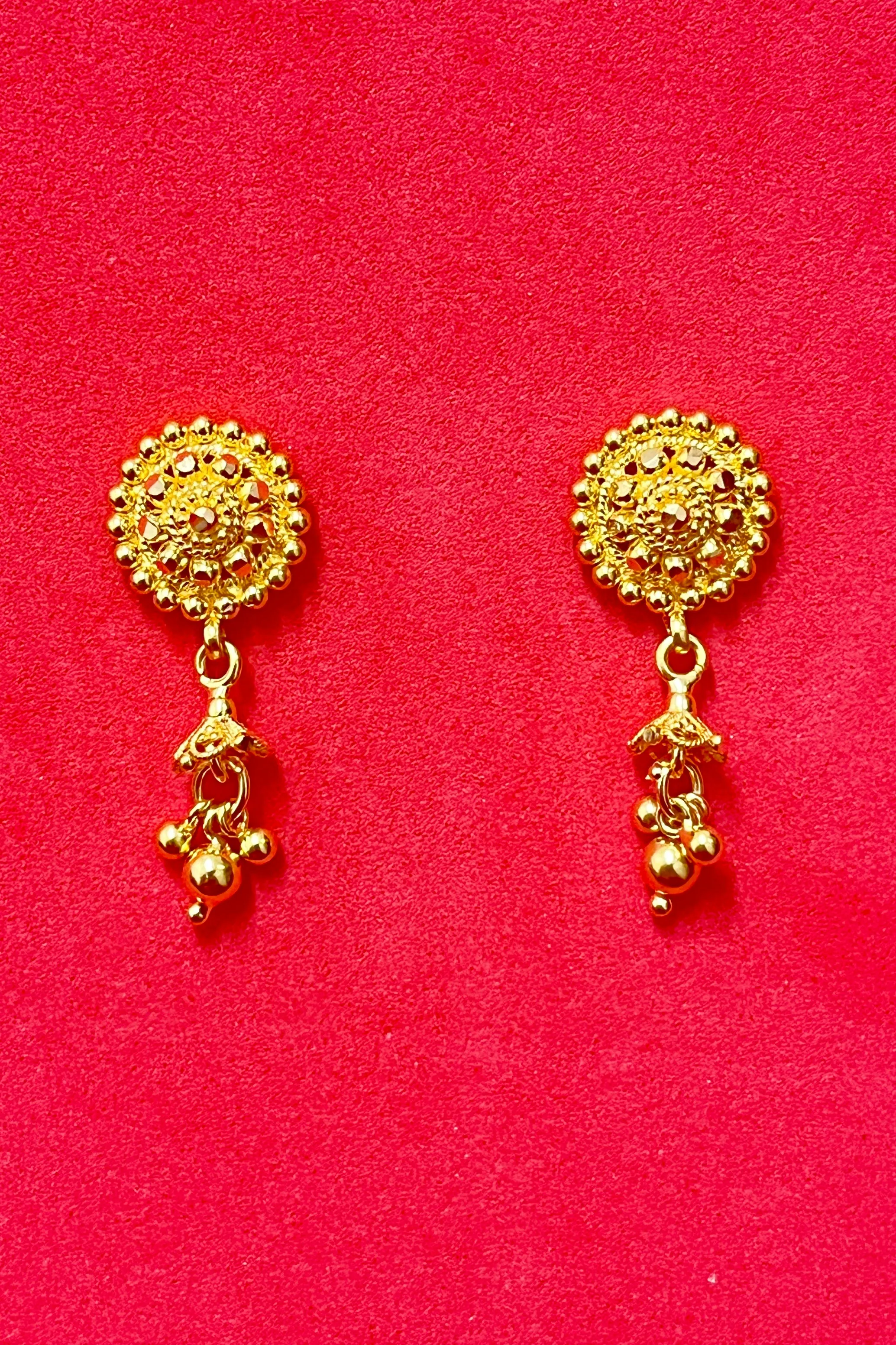22 KT Gold Round Engraved Bells Pendant Set (D127)