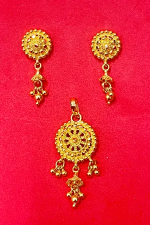 22 KT Gold Round Engraved Bells Pendant Set (D127)