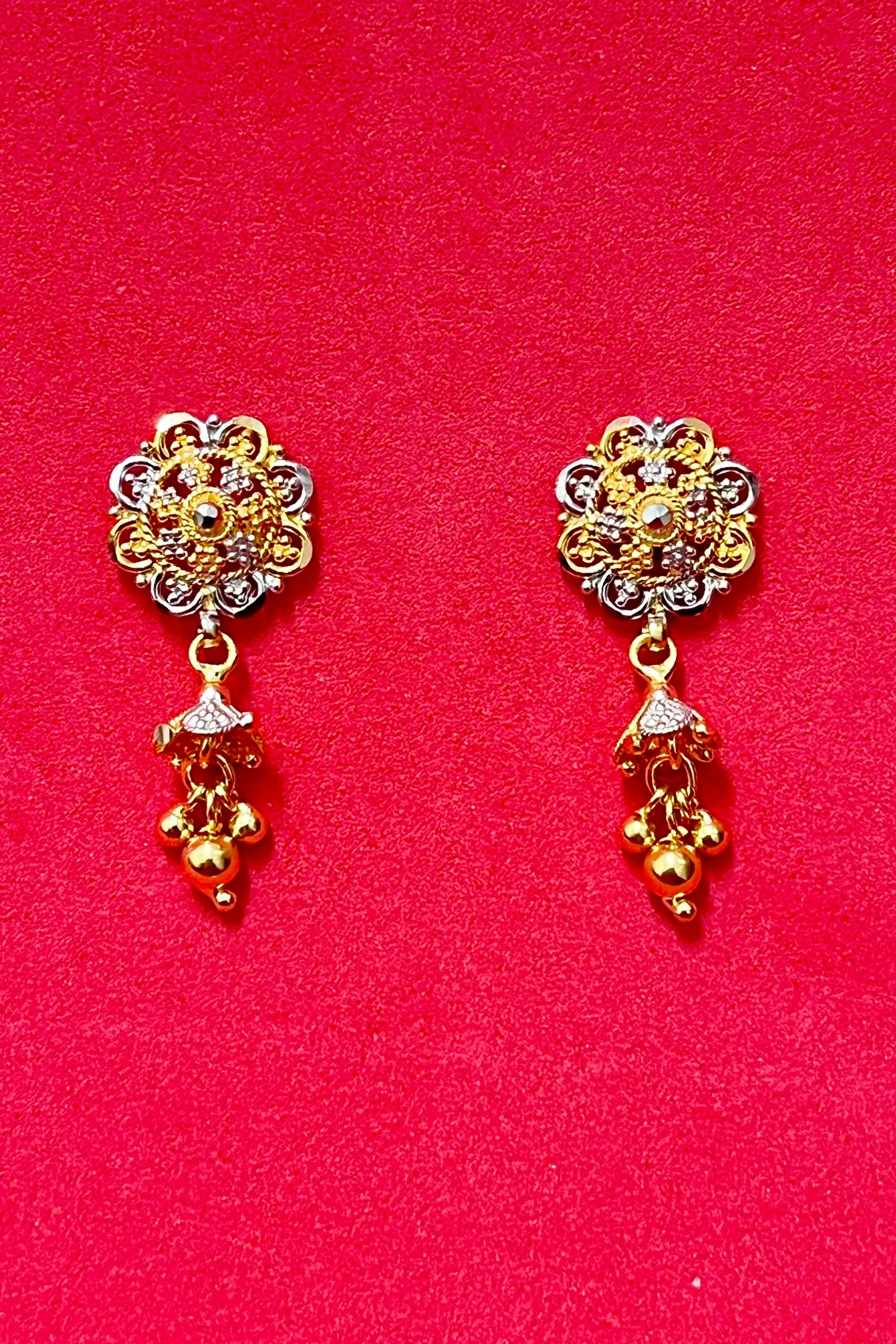 22 KT Gold Round Engraved Bells Pendant Set (D129)