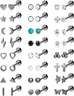 24 Pairs Flat Back Earrings Hypoallergenic Surgical Stainless Steel Earrings Set Small Gold Plated Flat Back Stud Earrings for Women Men Tiny Cartilage Helix Screw Back Flatback Earrings Studs