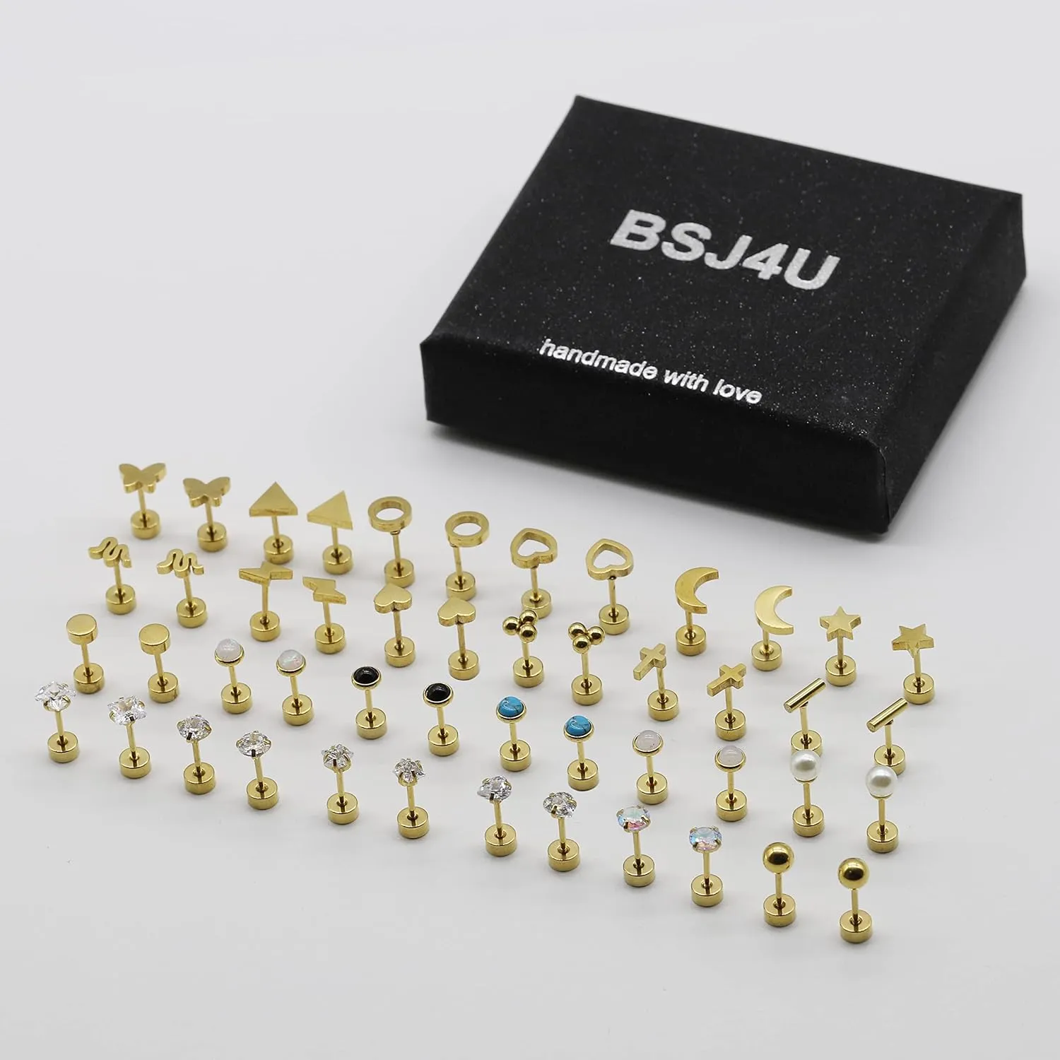 24 Pairs Flat Back Earrings Hypoallergenic Surgical Stainless Steel Earrings Set Small Gold Plated Flat Back Stud Earrings for Women Men Tiny Cartilage Helix Screw Back Flatback Earrings Studs