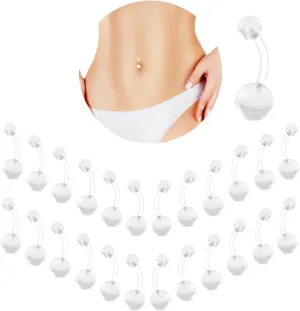 24 Pcs Clear Piercing Jewelry,Clear Plastic Belly Button Rings,Navel Retainers,Lip Eyebrow Nipple Tongue Body for Women Men