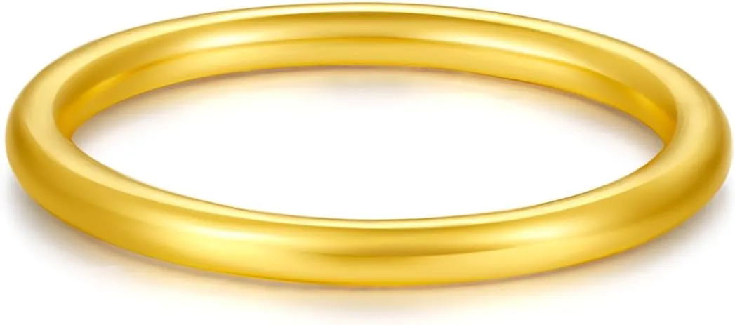 24K Solid Gold Rings for Women Yellow Gold Stackable Band Gold Jewelry Couple Engagement Promise Finger Rings Men Mother Anniversary