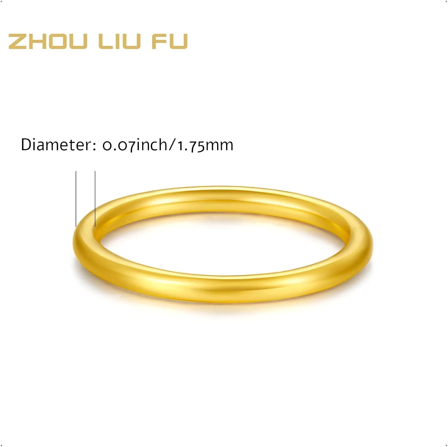24K Solid Gold Rings for Women Yellow Gold Stackable Band Gold Jewelry Couple Engagement Promise Finger Rings Men Mother Anniversary