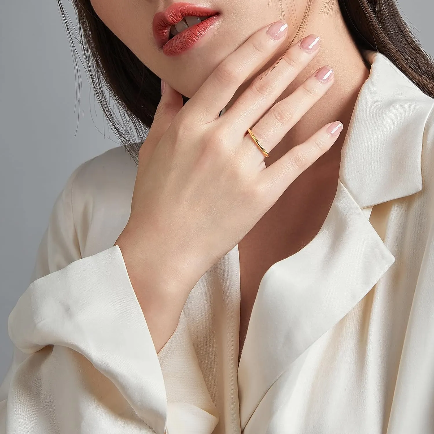 24K Solid Gold Rings for Women Yellow Gold Stackable Band Gold Jewelry Couple Engagement Promise Finger Rings Men Mother Anniversary