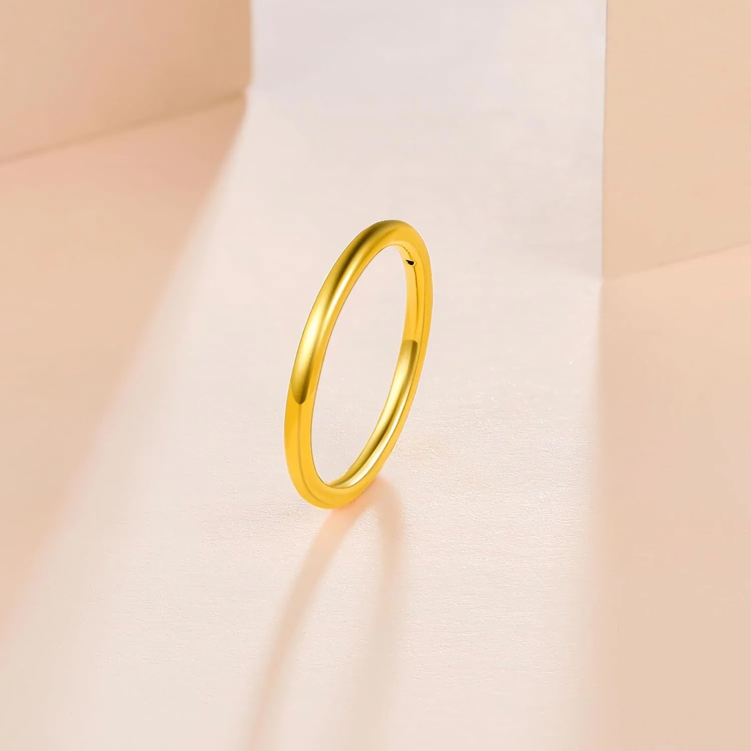 24K Solid Gold Rings for Women Yellow Gold Stackable Band Gold Jewelry Couple Engagement Promise Finger Rings Men Mother Anniversary