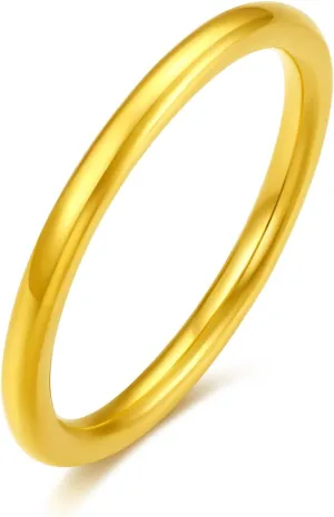 24K Solid Gold Rings for Women Yellow Gold Stackable Band Gold Jewelry Couple Engagement Promise Finger Rings Men Mother Anniversary