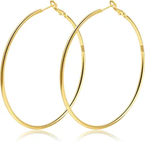 2mm Sterling Silver Big Hoop Earrings For Women - Large Hypoallergenic Circle Endless Thin Oversize Silver Hoops