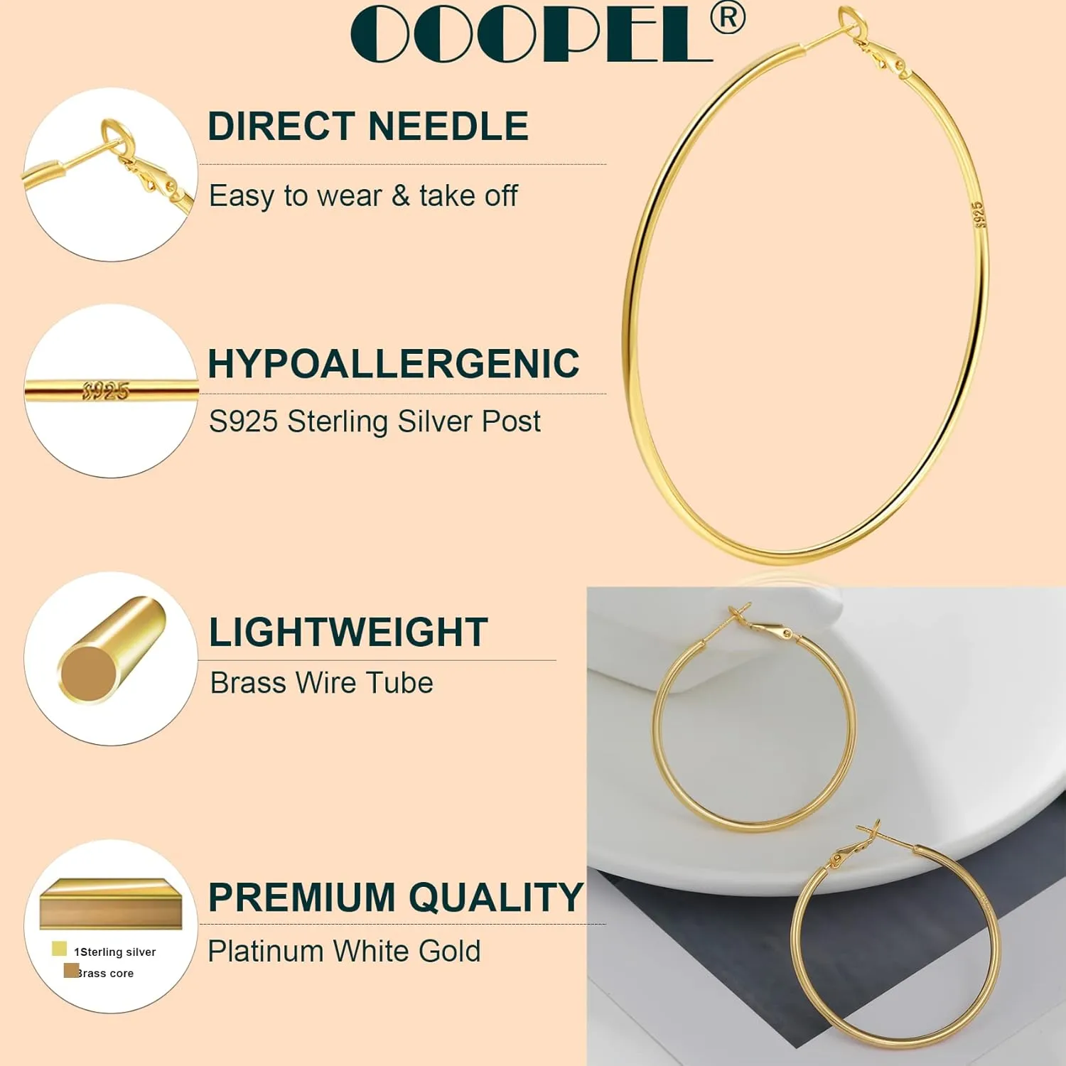 2mm Sterling Silver Big Hoop Earrings For Women - Large Hypoallergenic Circle Endless Thin Oversize Silver Hoops