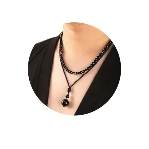 2Pcs Black Obsidian Necklace - Beaded Necklace for Men - Protection Necklace Men Choker Necklaces Obsidian Beads Pendant Jewelry Gifts for Men