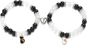 2Pcs Couple Friendship Bracelets Cute Kawaii Cartoon Cat Animal Heart Matching Bracelets Y2k Colorful Cat Glass Beaded Elastic Bracelet for Women Men Relationship Jewelry Gifts
