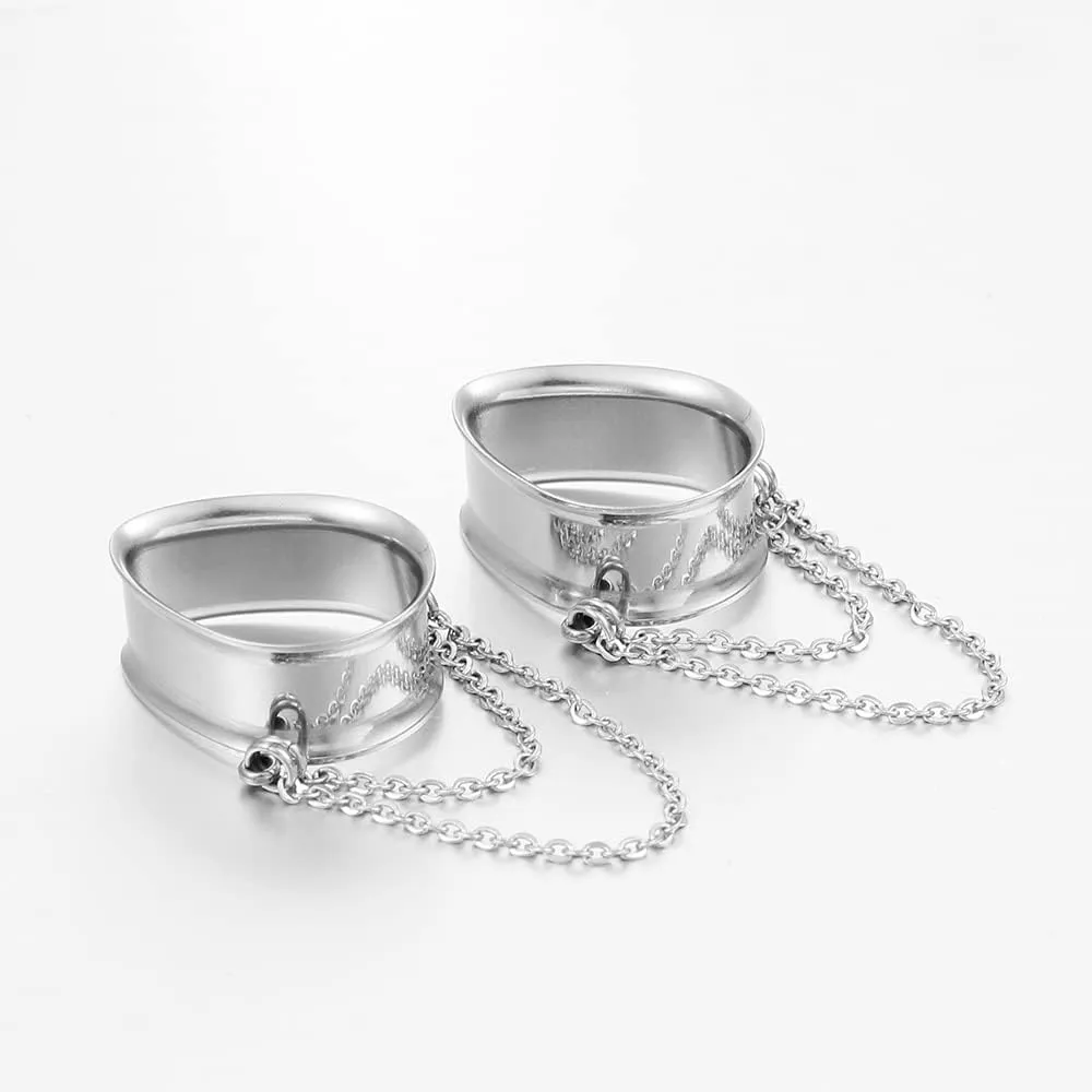 2PCS Dangle Chain Teardrop Ear Plugs Tunnels Daily 316 Stainless Steel Ear Gauges Expander Stretcher Piercing Body Jewelry 0g-1 inch 8mm-25mm