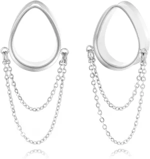 2PCS Dangle Chain Teardrop Ear Plugs Tunnels Daily 316 Stainless Steel Ear Gauges Expander Stretcher Piercing Body Jewelry 0g-1 inch 8mm-25mm