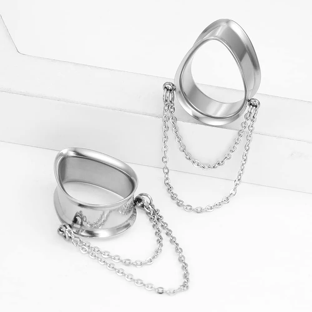 2PCS Dangle Chain Teardrop Ear Plugs Tunnels Daily 316 Stainless Steel Ear Gauges Expander Stretcher Piercing Body Jewelry 0g-1 inch 8mm-25mm