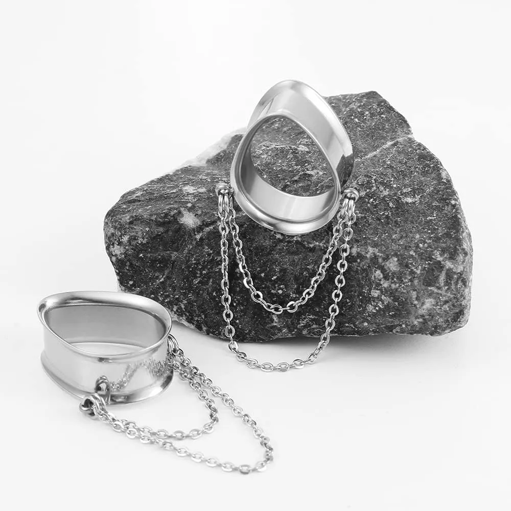 2PCS Dangle Chain Teardrop Ear Plugs Tunnels Daily 316 Stainless Steel Ear Gauges Expander Stretcher Piercing Body Jewelry 0g-1 inch 8mm-25mm