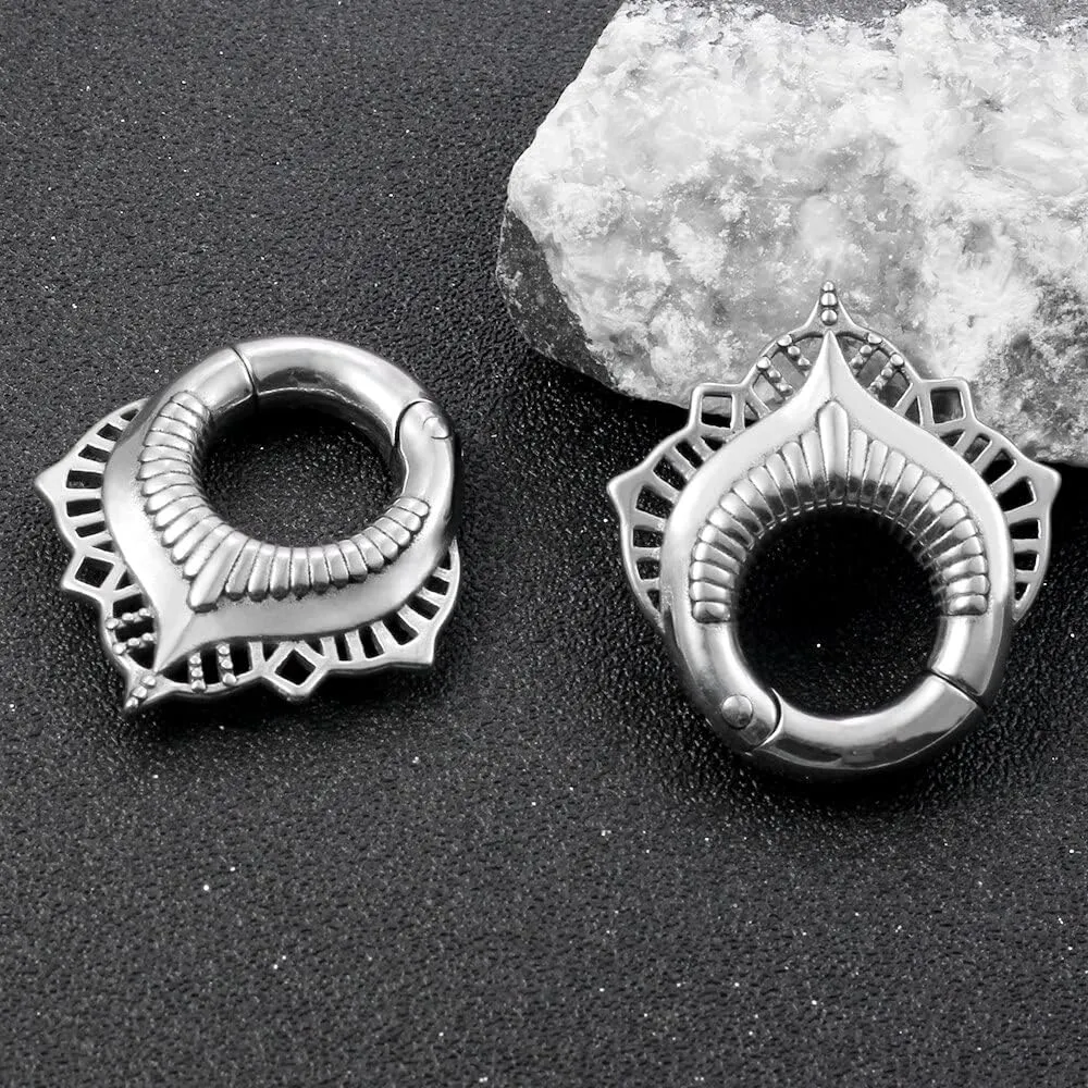 2PCS Floral and Spine Ear Hangers Weights For Stretching Ear Lobe 316 Stainless Steel Ear Gauges Dangle Women Man Piercing Tunnels Body Jewelry 6mm-8mm (2g-0g)