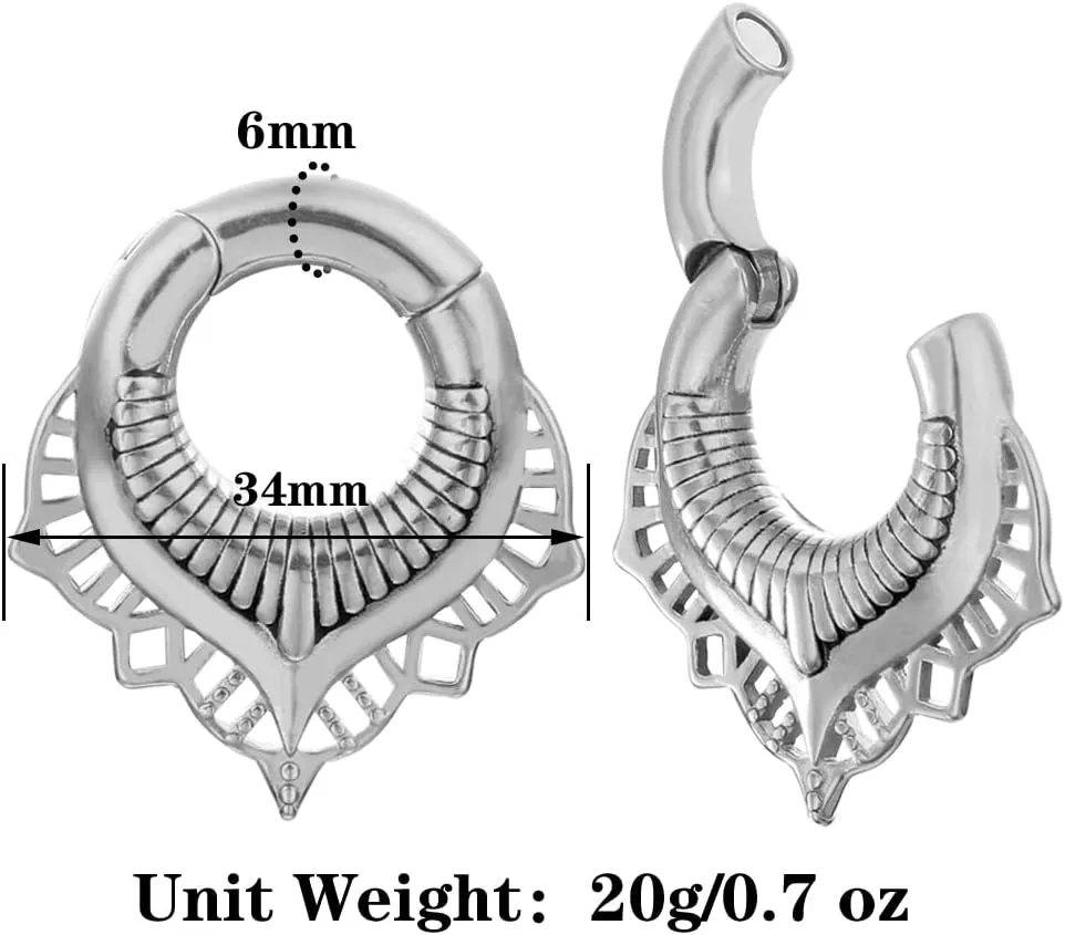 2PCS Floral and Spine Ear Hangers Weights For Stretching Ear Lobe 316 Stainless Steel Ear Gauges Dangle Women Man Piercing Tunnels Body Jewelry 6mm-8mm (2g-0g)